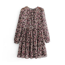 Load image into Gallery viewer, Aachoae Boho Style Floral Print Pleated Dress Long Sleeve Women Mini Dress O Neck Loose Ladies Dresses Beach Sundress Ropa Mujer
