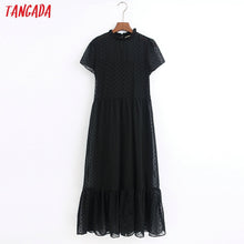 Load image into Gallery viewer, Tangada 2020 fashion women dots black dress ruffles collar short Sleeve Ladies elegant midi Dress Vestidos 6Z38