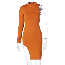 Load image into Gallery viewer, Simenual One Shoulder Long Sleeve Women Bodycon Party Dresses Side Slit Autumn Fashion Sexy Skinny Clubwear Mini Dress Solid Hot