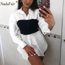Load image into Gallery viewer, Nadafair Puff Sleeve Sexy Mini Dress Women Casual Party Rib Shirt Patchwork 2021 Spring Long Sleeve Wrap A-Line Woman Dress