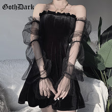 Load image into Gallery viewer, Goth Dark Mesh Vintage Gothic Dresses Egirl 2020 Aesthetic Transpanent Strap Pleated Dress Chic Punk Hip Hop Grunge Emo Y2K Chic
