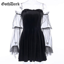 Load image into Gallery viewer, Goth Dark Mesh Vintage Gothic Dresses Egirl 2020 Aesthetic Transpanent Strap Pleated Dress Chic Punk Hip Hop Grunge Emo Y2K Chic
