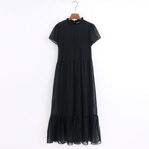 Tangada 2020 fashion women dots black dress ruffles collar short Sleeve Ladies elegant midi Dress Vestidos 6Z38
