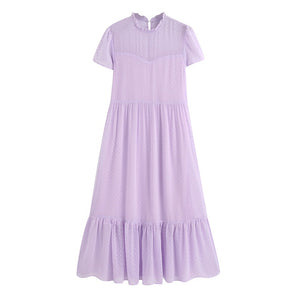Tangada 2020 fashion women dots black dress ruffles collar short Sleeve Ladies elegant midi Dress Vestidos 6Z38