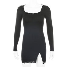 Load image into Gallery viewer, Women Winter Dress Women 2020 New Arrivals Sexy Long Sleeve Lace Split Black White Solid Party Dresses Vestidos
